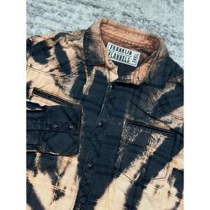 Franklin Flannels Button Down Shirt Mens Small Black Bleached Plaid Pearl Snap‎